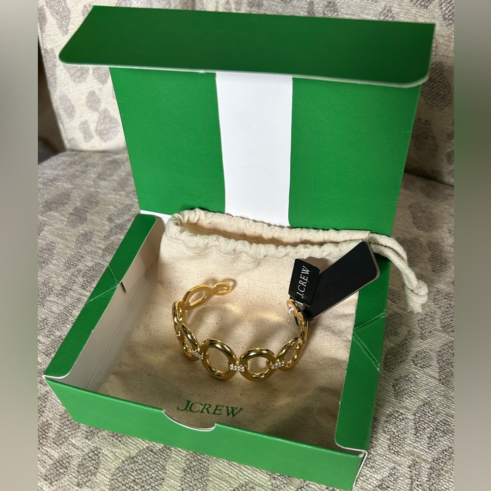 NEW J.Crew Gold Cuff Bracelet with Crystal Rhinestone accent Tag~Bag&Box - Picture 4 of 8